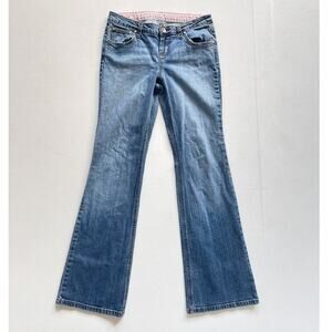 Vtg Y2K L.E.I Blue Denim Low Rise Flared Jeans Faded Sz 9 Tall Casual